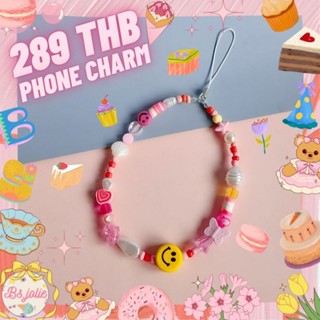 phone charm ลูกปัดยิ้มโทนแดงชมพู