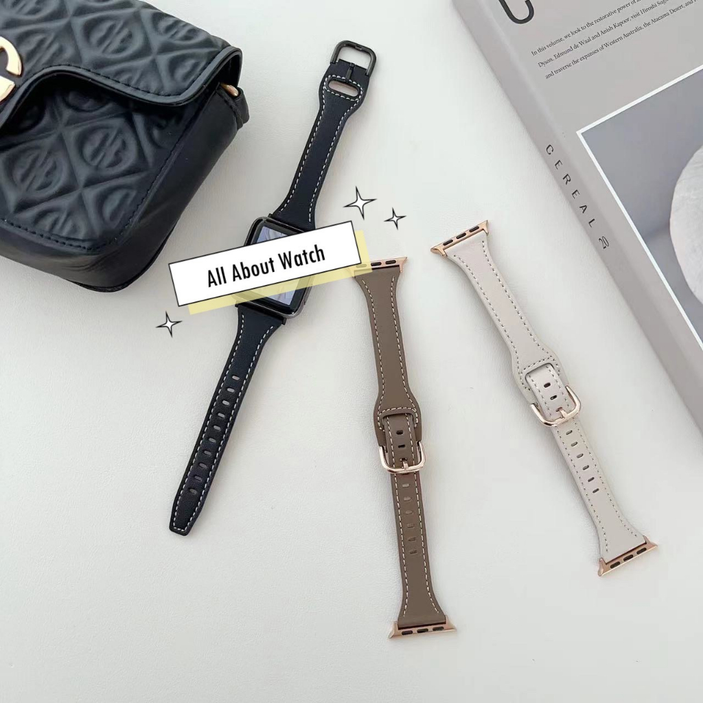 พร้อมส่ง สายนาฬิกา สายหนัง PU แบบบาง สีสวย ใช้ได้กับ Smart Watch 8 7 6 5 4  3 2 1 Se Ultra8Pro GS8 W