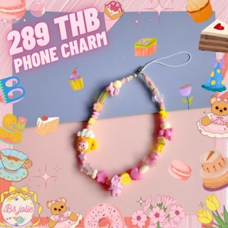 phone charm ลูกปัดน้องแก้วน้ำโทนชมพูเหลือง