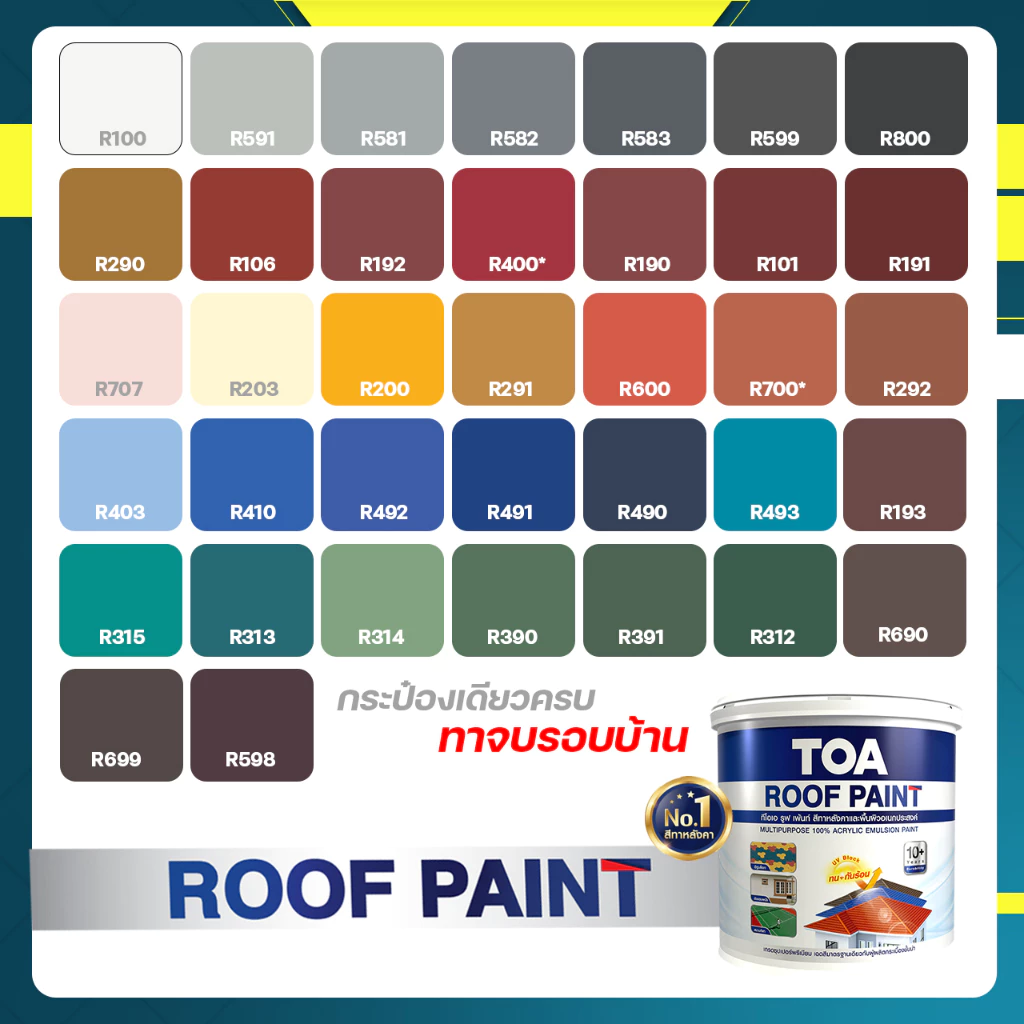 TOA รูฟเพ้นท์ สีทาหลังคา อเนกประสงค์ สีทาสนาม สีทาพื้น สีทาอิฐตัวหนอน สีทากระถางต้นไม้ ขนาด 3.785 ลิตร