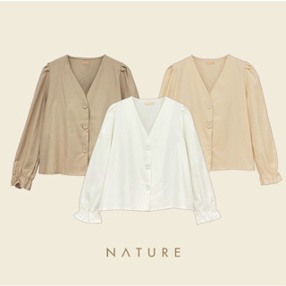 🍎 ลด45.-โค้ดWYQESS🍋nature.bkk - TPN2041 เสื้อสามกระดุมแขนยาว souffle tree button