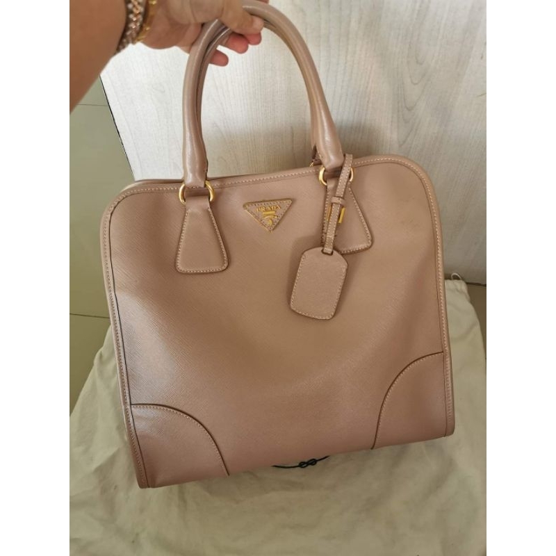 Prada Saffiano Lux Vertical Beige Handbag