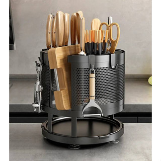 ชั้นวางของในครัว ชั้นวางมีดแบบหมุน 360° Rotary Knife Holder Rack Kitchen Countertop -มีพร้อมส่ง-