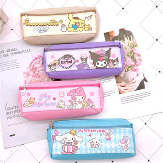 Sanrio กระเป๋าดินสอ ขนาดใหญ่ ลายการ์ตูน Kuromi Cinnamonroll Melody แต่งซิปคู่ จุของได้เยอะ สไตล์ญี่ปุ่น สําหรับใส่เครื่องเขียนนักเรียน