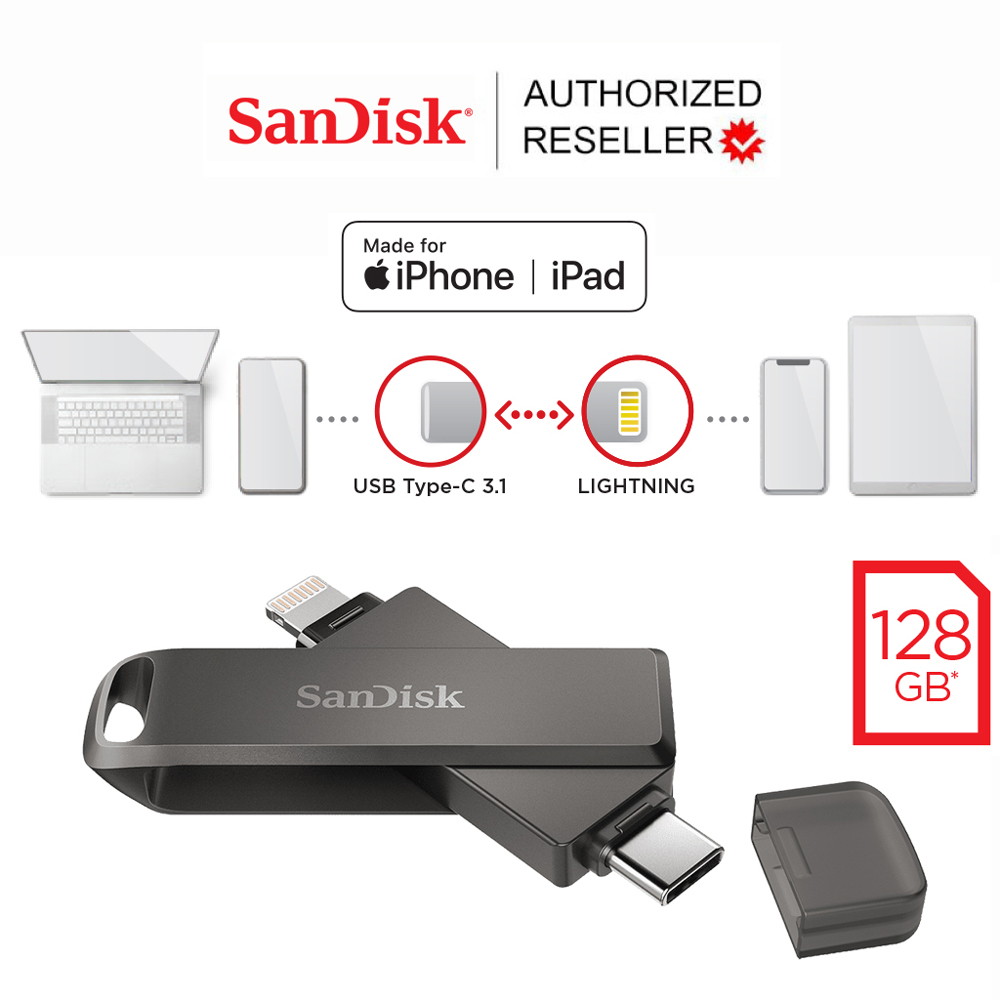SanDisk iXpand Flash Drive Luxe 128GB 2 in 1 Lightning and USB-C (SDIX70N-128G-GN6NE) เมมโมรี่ USB 3.1 แซนดิส แฟลซไดร์ฟ ประกัน Synnex 2 ปี