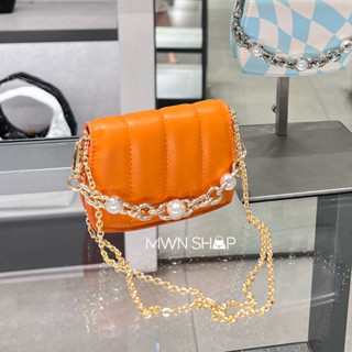 Charles&amp;keith Sale Chain Handle Vanity Pouch มีตำหนิ กระเป๋าสะพายข้าง 🧡พร้อมกระจก ส้ม ของแท้จากชอป