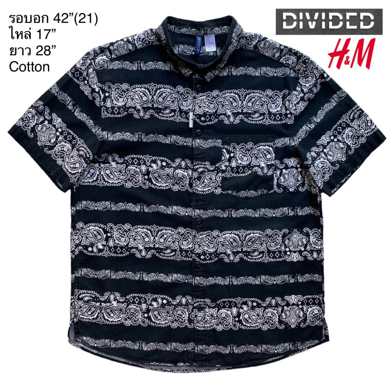 🌼มือ2🌼Divided by H&M เสื้อฮาวาย ลายผ้าเช็ดหน้า สีดำ