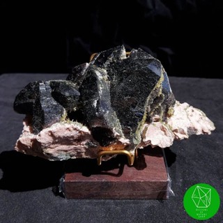 ผลึกควอตซ์​ดำ Black Quartz Cluster with Feldspar and Epidote From Mongolia