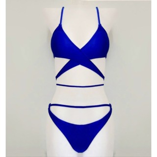 bikini ชุดว่ายน้ำ มือ1 พร้อมส่ง ชุดว่ายน้ำสีน้ำเงิน