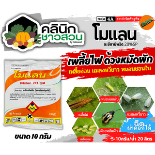 🥬 โมแลน (อะซีทามิพริด) บรรจุ 10กรัม ใช้ป้องกันกำจัดเพลี้ยต่างๆ แมลงหวี่ขาวมวนเขียว มวนลำไย แมลงสิง ด้วงต่างๆ