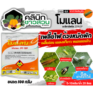 🥬 โมแลน (อะซีทามิพริด) บรรจุ 100กรัม ใช้ป้องกันกำจัดเพลี้ยต่างๆ แมลงหวี่ขาวมวนเขียว มวนลำไย แมลงสิง ด้วงต่างๆ