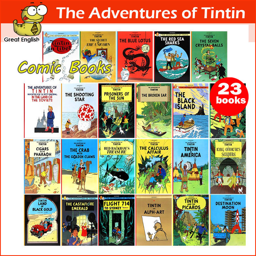 (ใช้โค้ดรับcoinคืน10%ได้) พร้อมส่ง The Adventures of Tintin English Version The of 1-23 Comic Story 23 Volumes