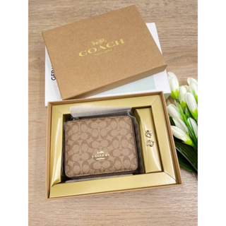 เซ็ทกล่องเครื่องประดับ Coach CF825 Boxed Jewelry Box And Earrings Set In Signature Canvas ลายซีสีน้ำตาล พร้อมต่างหู