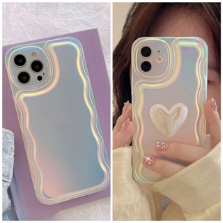 เคสไอโฟนมุกโฮโลแกรมรุ้งขอบหยักเรียบ/หัวใจ iX-14promax (Case iphone) เคสมือถือ เคสมินิมอล เคสเกาหลี เคสรุ้ง เคสหัวใจ