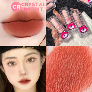 CRYSTAL RABBIT ลิปสติกเนื้อแมทสตรอเบอรี่ ลิปสติกเนื้อกำมะหยี่ กันน้ำ ติดทน หมีน่ารัก