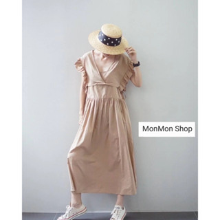 ~MONMONSHOP👗MON6667～ เซ็ตชุดเดรสผ้าคอตตอนแขนกุด เดรสสายเดี่ยวมาพร้อมเสื้อกั๊กอต่งระบายถอดออกได้ มีกระเป๋าด้านข้าง