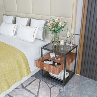 Artloge โต๊ะข้าง ข้างเตียง มีลิ้นชัก ดีไซน์เอกลักษณ์ 1 ตัว Glass Bedside Table with Drawer Side Table Nightstand