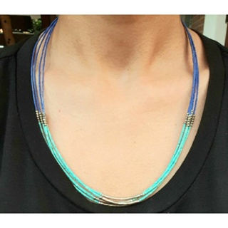 สร้อยคอ หินเทอร์ควอยส์ และ หินลาพิสลาซูลี่ หินแท้ธรรมชาติ Natural Turquoise &amp; Lapis Lazuli Beads Multi Strands Necklace