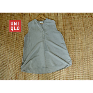 UNIQLO x Linen ผสม x XL แขนกุดฟ้าคราม ❌ตำหนิรอยเปื้อน 1 จุด  อก 44 ยาว 29 • Code : 501(4)