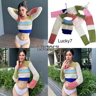 BY IRaเสื้อถักไหมพรมแขนยาวลาย สีพลาสเทลน่ารัก โชว์หลัง