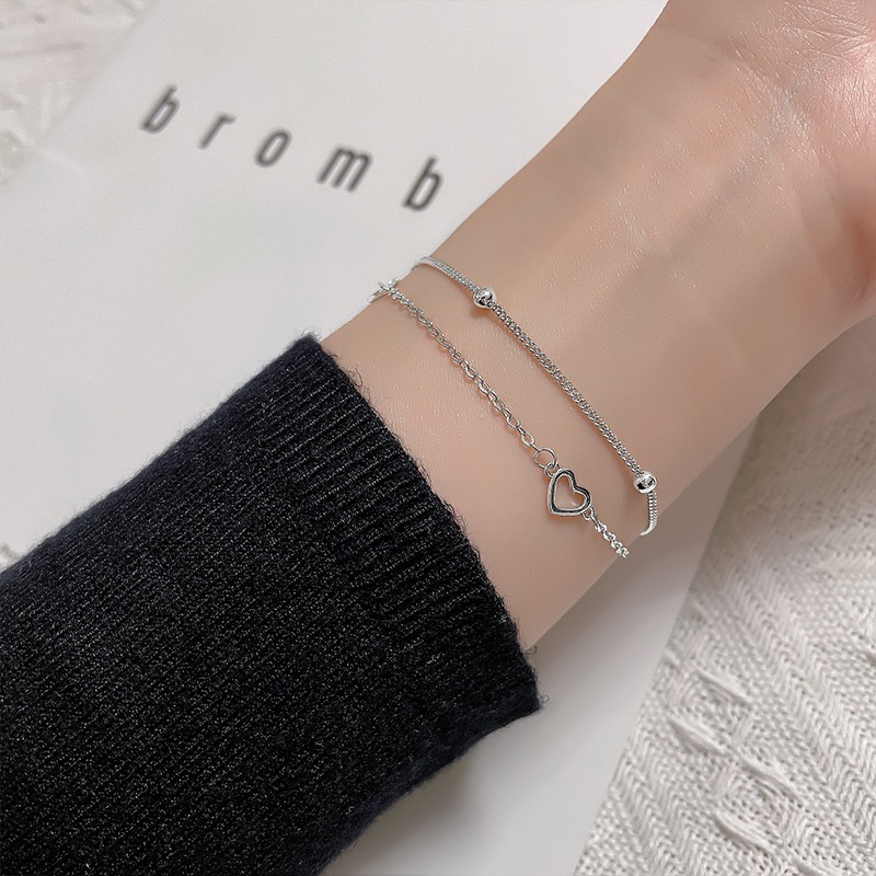 Jinjoo✨สร้อยข้อมือหัวใจ รุ่น Twin Chain Heart Charm เส้นเล็ก สไตล์เรียบง่าย 2 แบบ 2 สไตล์