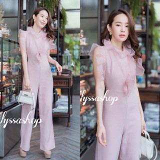 CS10319 จั๊มสูทยาวแขนกุดแต่งระบาย Long sleeve jumpsuit with ruffle detail.