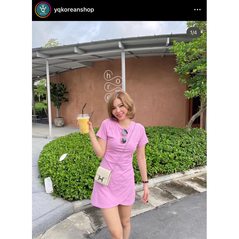 Yqkoreashop/ เดรสชมพู/ เดรสงานป้าย