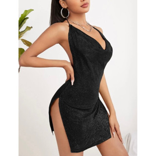 Sexy Dress เดรสสั้น โชว์หลัง แหวก2ข้าง ผ้ากลิตเตอร์ เดรสสายฝอ พร้อมส่ง