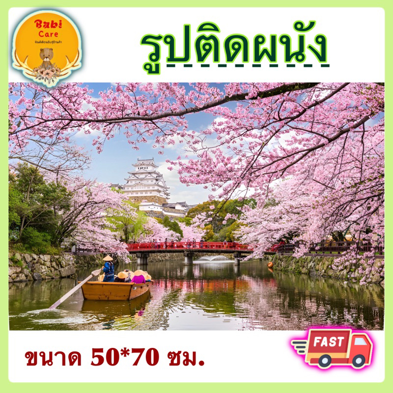🔥 ภาพแต่งบ้าน รูปติดผนัง ภาพปราสาทฮิเมจิ ซากุระ ประเทศญี่ปุ่น ภาพแขวนผนัง ภาพตั้งโชว์ ภาพเสริมสิริมง