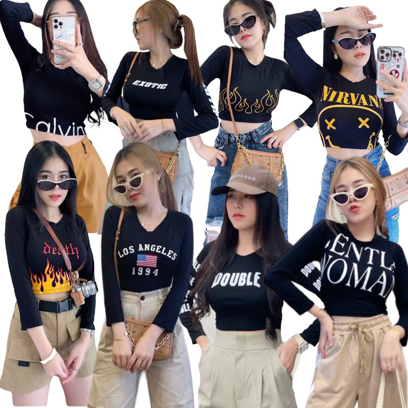 🎃แบบแขนยาวขายดีตลอดกาล🎃เสื้อครอปแขนยาวผ้าเรย่อน พรีเมี่ยม ยืดเยอะสาวอวบใส่ได้ ใส่ออกกำลังกาย ยืดกระชับตามตัวไม่อมเหงื่อ