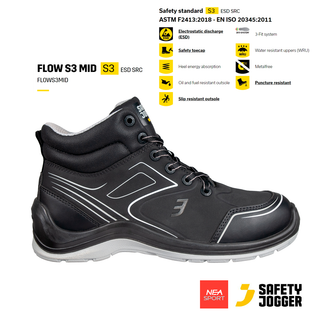 [ลิขสิทธิ์แท้] SAFETY JOGGER - FLOW S3 Mid รองเท้าเซฟตี้ หัวคอมโพสิต คุณภาพสูง มาตรฐานสากล รองเท้านิรภัย