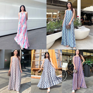 maxi dress pleats ชุดเดรสอัดพลีท เดรสลายกราฟฟิก เดรสลายมีดย้อม