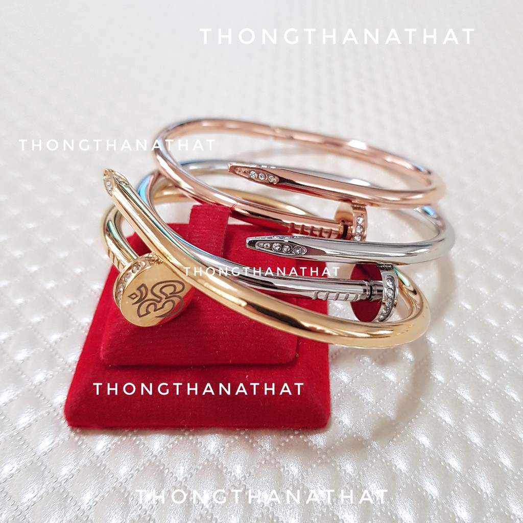 กำไลตะปู ฝังเพชร สแตนเลส หัว12มม. กำไลข้อมือตะปู กำไลโอม โอม พระพิฆเนศ อุณาโลม กำไลตะปูโอม พระแม่ลักษมี Thongthanathat