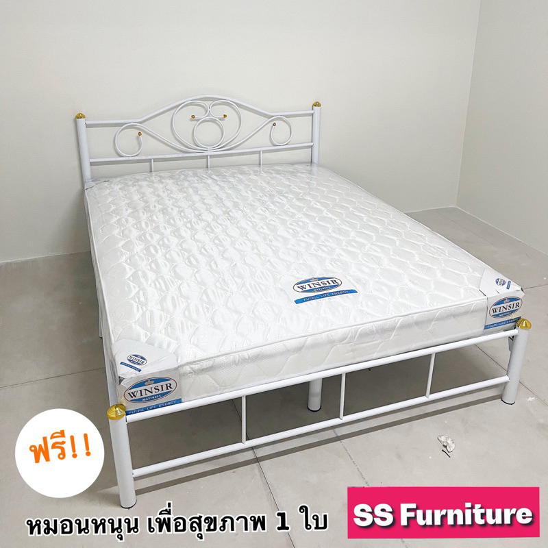เตียงเหล็ก พร้อมที่นอน 5ฟุต 6 ฟุต ความหนา 6 นิ้ว แถมหมอนหนุน เพื่อสุขภาพให้ ฟรี 1 ใบ