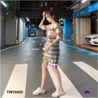 CS10455 เดรสไหมพรมลายทาง striped silk dress