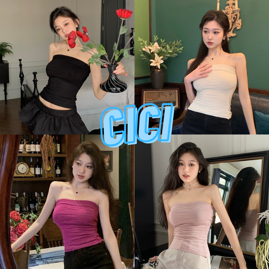 ส่งทันที Cici(NO. B5081)เกาะอกสไตล์สาวเผ็ช ผ้ายืดหยุ่น ดีเทลจับจีบทั้งตัว