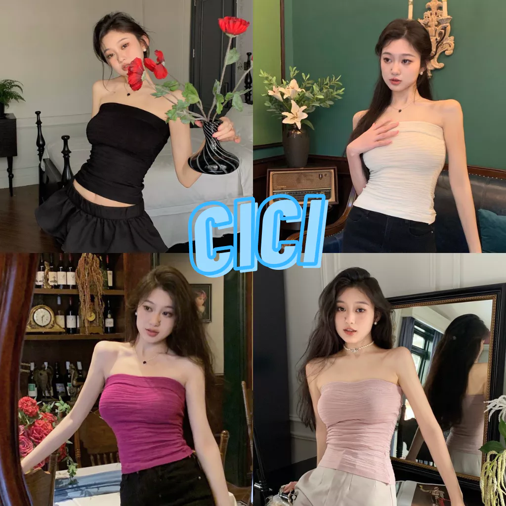 ส่งทันที Cici(NO. B5081)เกาะอกสไตล์สาวเผ็ช ผ้ายืดหยุ่น ดีเทลจับจีบทั้งตัว
