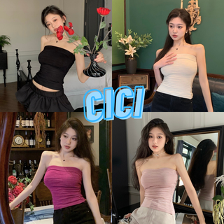 Cici(NO.B5081)เกาะอกสไตล์สาวเผ็ช ผ้ายืดหยุ่น ดีเทลจับจีบทั้งตัว