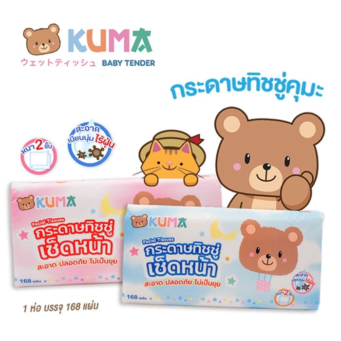 ยกแพ๊ค 4 ห่อ ทิชชู่ 1 KUMA Facial Tissue กระดาษทิชชู่เช็ดหน้า 230 แผ่น : 4 ห่อ Kuma (คุมะ) - รูปที่ 2