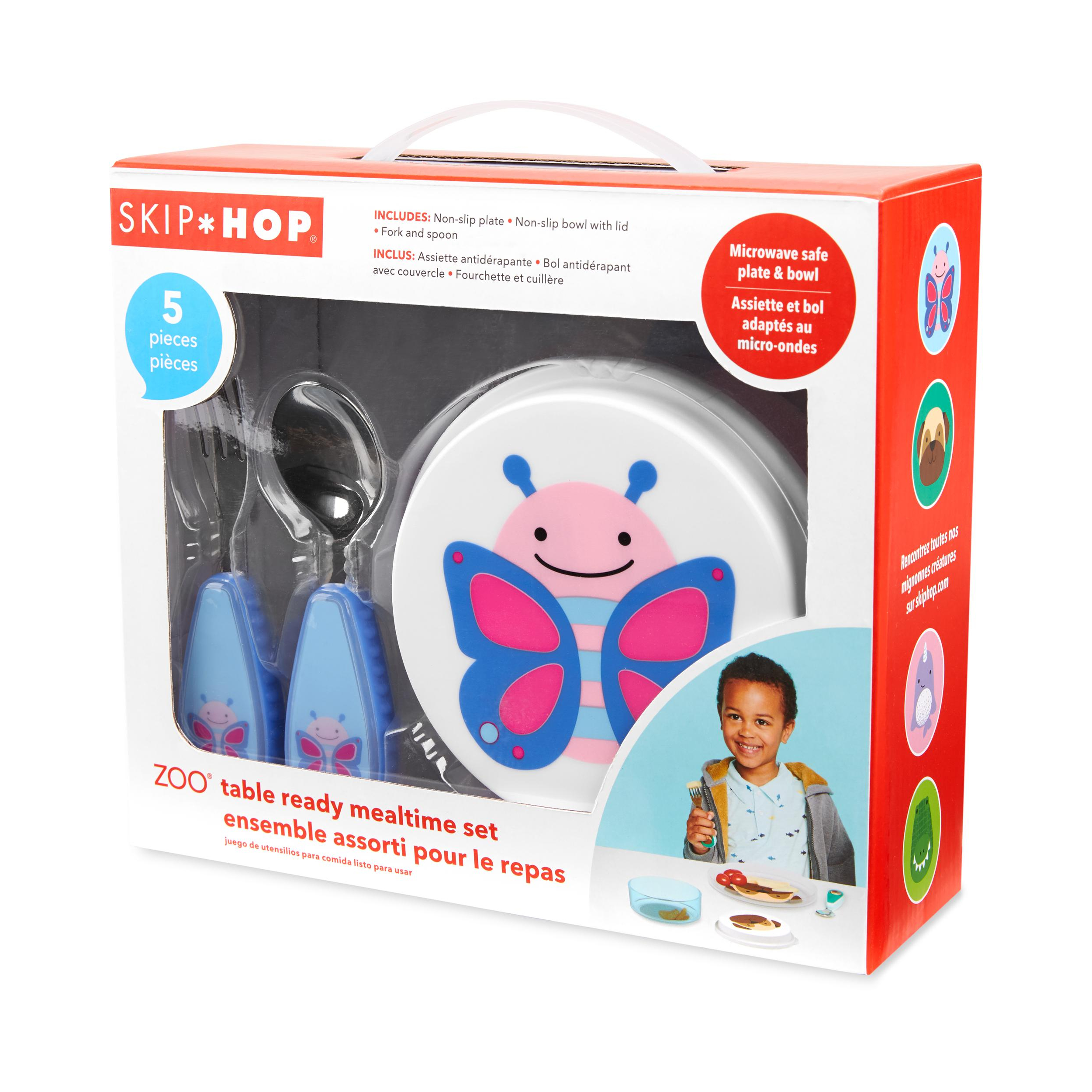 Skip Hop Zoo Table RD Stainless Steel Set ชุดจานเด็ก 5 ชิ้น จาน ชามมีฝา ช้อนส้อมสแตนเลส BPA Free