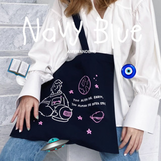 Amywanders กระเป๋าผ้า Navy blue wanders tote