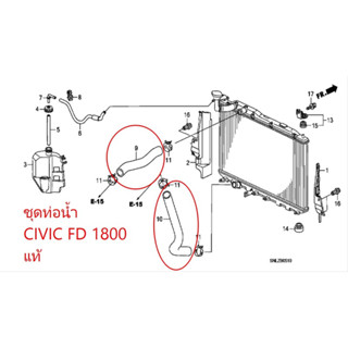 ชุดท่อน้ำ CIVIC FD เครื่อง 1800 แท้ ท่อน้ำบน-ล่าง รอบเครื่อง 5 ชิ้น แท้
