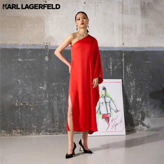 KARL LAGERFELD - ONE-SHOULDER DRAPED SATIN DRESS 235W1300 ชุดเดรส