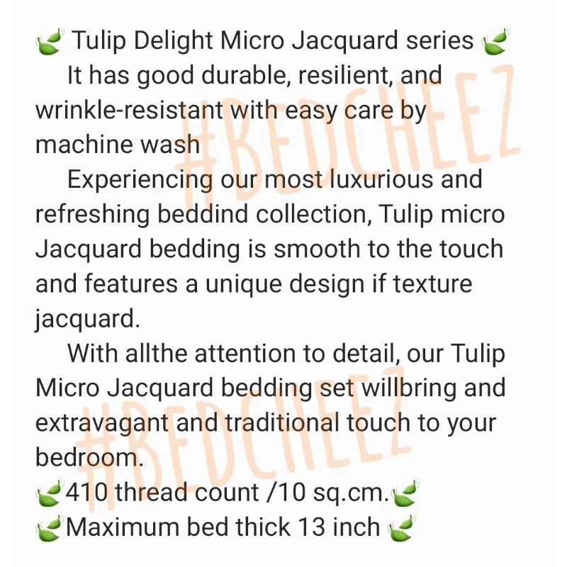 Tulip Micro Jacquard ผ้าปูที่นอนพร้อมผ้านวม ทอ 410 เส้นด้าย thumbnail 4