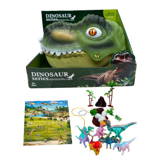 Dinosaur - หัวไดโนเสาร์ ปากเปิด-ปิดได้ มีล้อลากจูงได้ พร้อมโมเดลไดโนเสาร์ 7 ตัว อุปกรณ์ต่างๆ โปสเตอร์ ส่งเร็ว ส่งจากกทม.