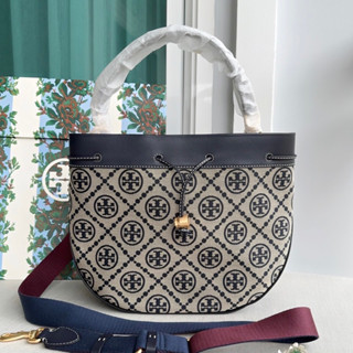 🍀🍀 TORY BURCH - T MONOGRAM JACQUARD DRAWSTRING HOBO 80506 🍀🍀