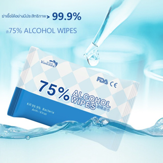 [1ห่อ10 แแผ่น] Alcohol Cleansing Wet ทิชชู่เปียกผสมแอลกอฮอล์ 75% ผ้าเช็ดทำความสะอาด แบบพกพา