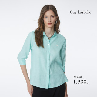 Guy Laroche เสื้อผู้หญิง เสื้อเชิ้ตผู้﻿หญิง แขนสี่ส่วน สีฟ้า linin shirt (G9X6GR)