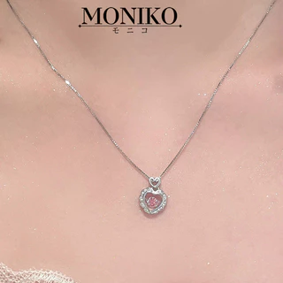 MONIKO เครื่องประดับ สร้อยคอ จี้หัวใจ ประดับเพชรเทียม เพทาย สีชมพู สําหรับผู้หญิง