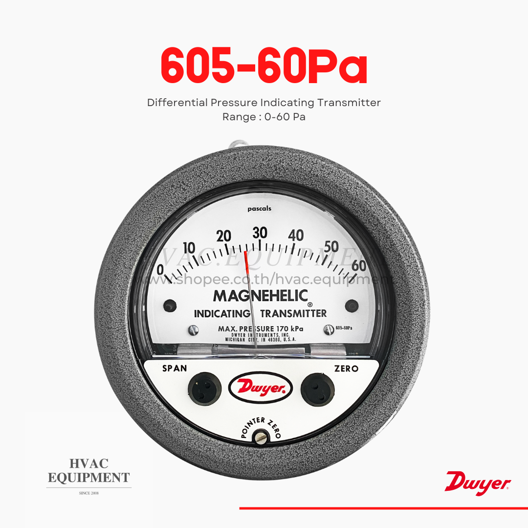 605-60Pa "Dwyer" Magnehelic Differential Pressure Indicating Transmitter, Range 0-60 PA